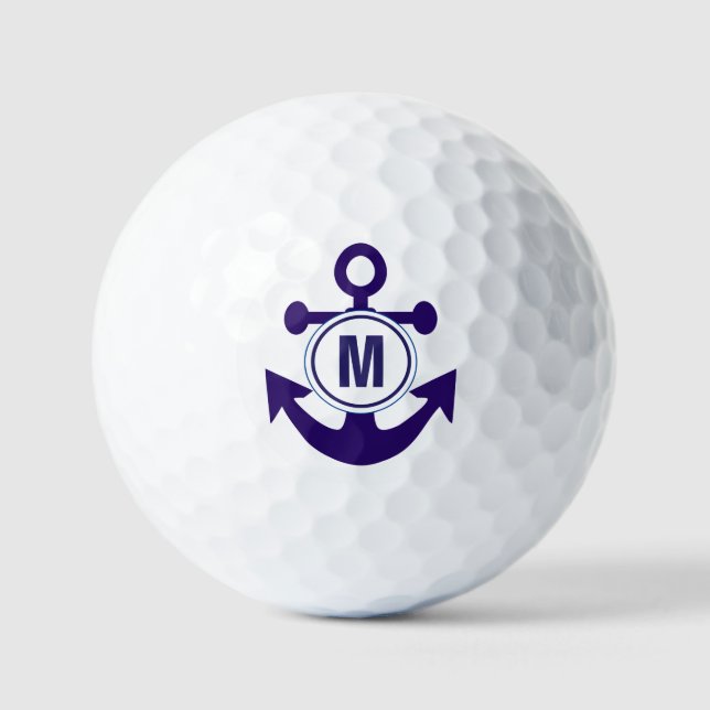 Navy Blue Anchor add your name Golf Balls (Front)