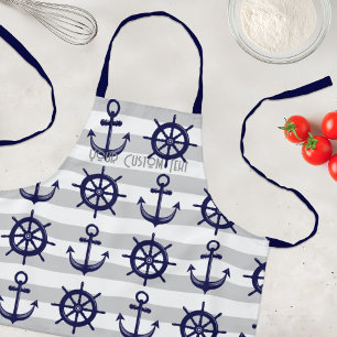 Navy Blue Anchor and Boat Wheel Nautical Apron
