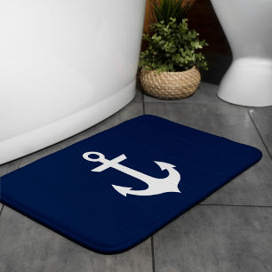 Navy Blue Anchor Bath Mat