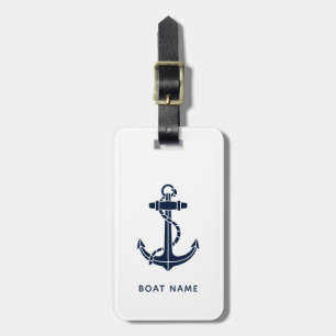 Navy Blue Anchor Boat Name Nautical Custom Luggage Tag