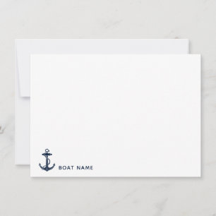 Navy Blue Anchor Boat Name Nautical Custom Thank You Card