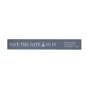 Navy Blue Anchor By The Sea Save The Date Wrap Around Label