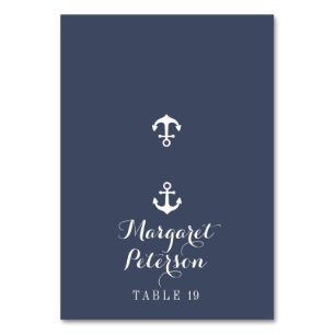 Navy Blue Anchor By The Sea Wedding Place Table Number