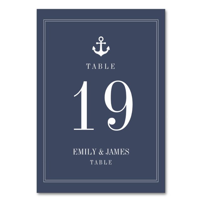 Navy Blue Anchor By The Sea Wedding Table Numbers (Front)