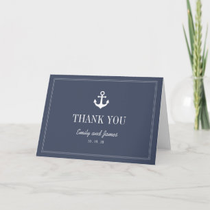 Navy Blue Anchor By The Sea Wedding Thank You Card