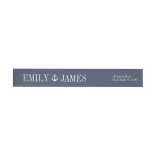 Navy Blue Anchor By The Sea Wedding Wrap Around Label