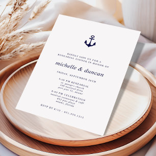 Navy Blue Anchor Classic Nautical reharsal dinner Invitation