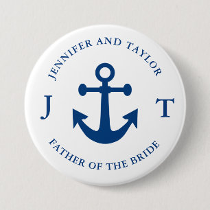 Navy Blue Anchor Custom father of the Bride But 7.5 Cm Round Badge