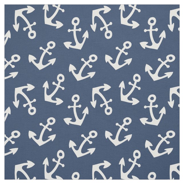 Navy Blue Anchor Fabric By the Yard (Swatch)
