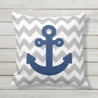 Navy Blue Anchor Light Grey Cushion