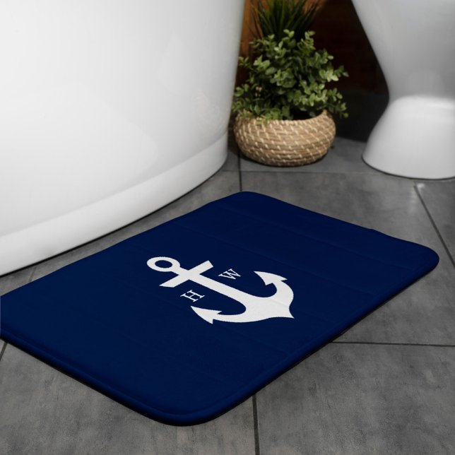 Navy Blue Anchor Monogram Bath Mat (Creator Uploaded)