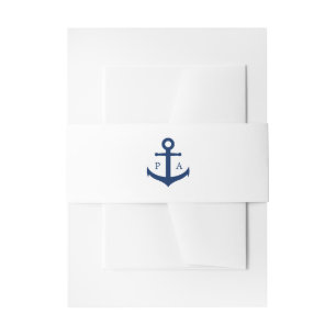 Navy Blue Anchor Monogram Nautical Wedding Invitation Belly Band