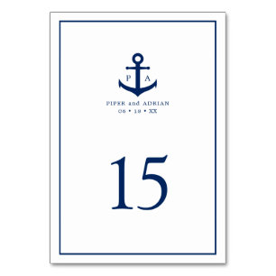 Navy Blue Anchor Monogram Nautical Wedding Table Number