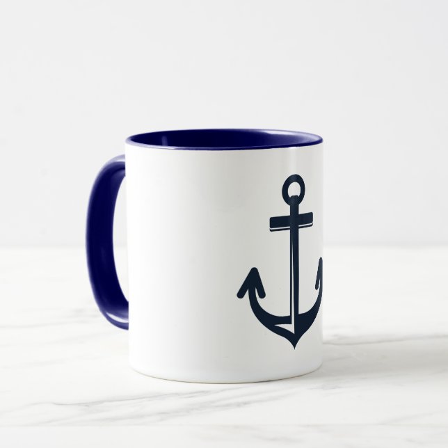 Navy Blue Anchor Mug (Front Left)