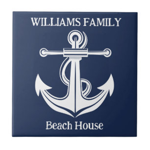 Navy Blue Anchor Nautical Beach Vintage Ceramic Tile