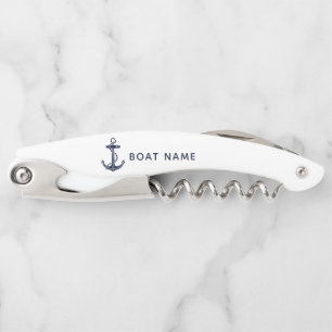 Navy Blue Anchor Nautical Boat Name Custom Corkscrew