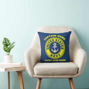 Navy blue Anchor nautical captain sailing summer  Cushion