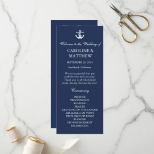 Navy Blue Anchor Nautical Elegant Modern Wedding  Program