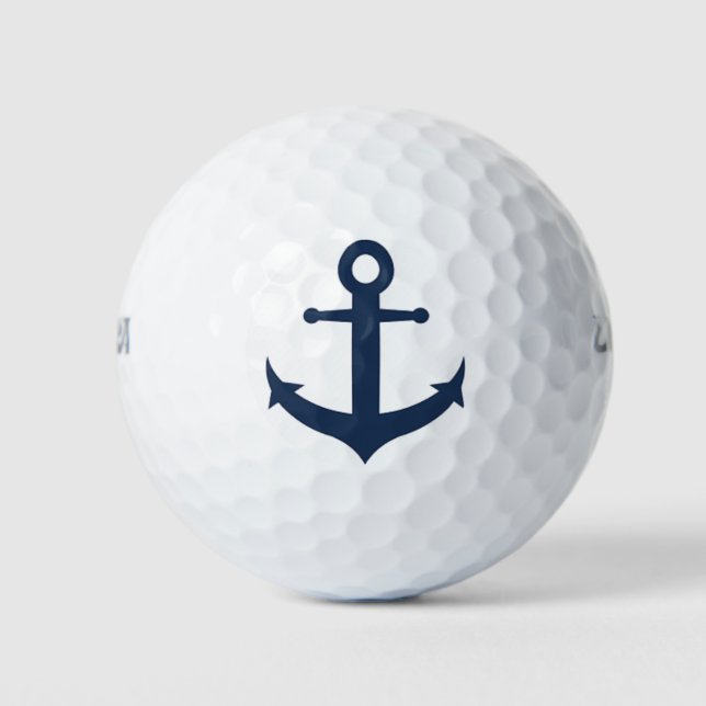 Navy Blue Anchor Nautical  Golf Balls (Front)