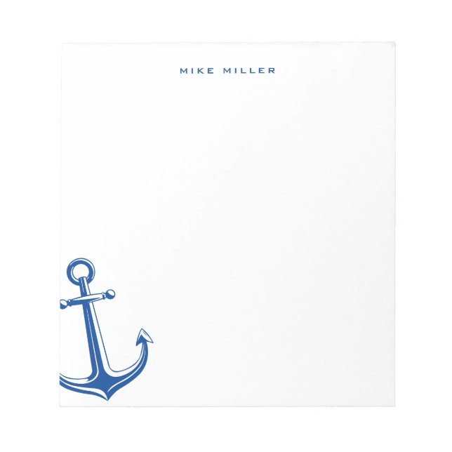 Navy Blue Anchor, Nautical Personalised Notepad (Front)