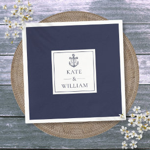 Navy Blue Anchor Nautical Wedding Napkin