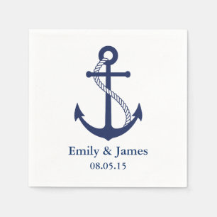 Navy Blue Anchor Nautical Wedding Napkin