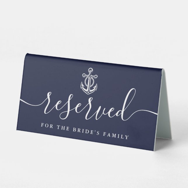 Navy Blue Anchor Nautical Wedding Reserved (Front)
