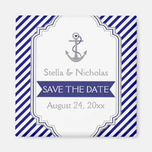 Navy blue anchor nautical wedding Save the Date Magnet