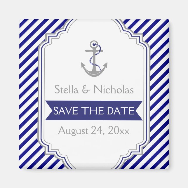 Navy blue anchor nautical wedding Save the Date Magnet (Front)