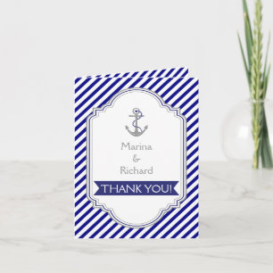 Navy blue anchor nautical wedding Thank You Card