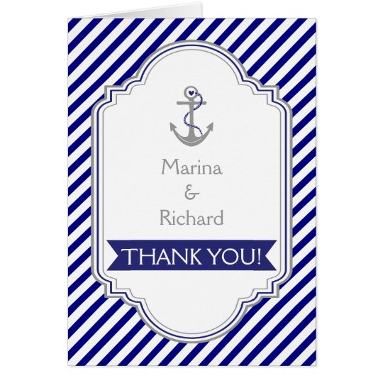 Navy blue anchor nautical wedding Thank You Card