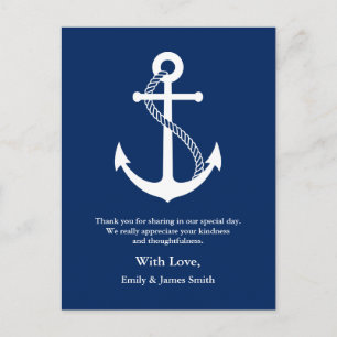 Navy Blue Anchor Nautical Wedding Thank You Postcard