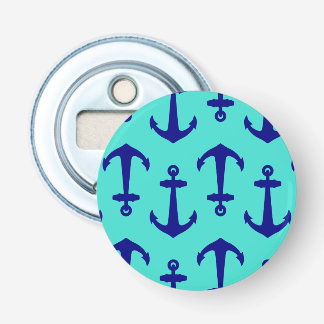Navy Blue Anchor On Turquoise Coastal Decor Bottle Opener