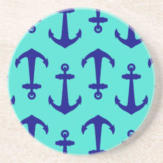 Navy Blue Anchor On Turquoise Coastal Decor Coaster
