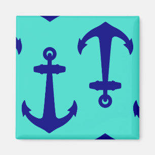 Navy Blue Anchor On Turquoise Coastal Decor Magnet
