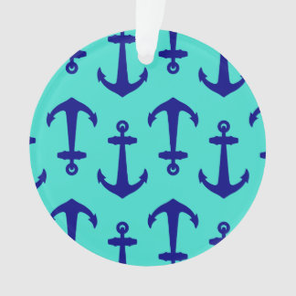 Navy Blue Anchor On Turquoise Coastal Decor Ornament