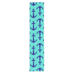 Navy Blue Anchor On Turquoise Coastal Decor Short Table Runner
