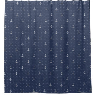Navy Blue Anchor Pattern Shower Curtain