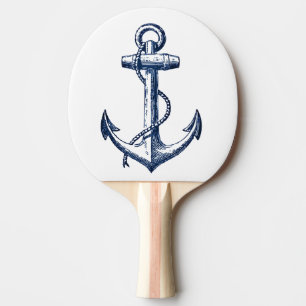 Navy Blue Anchor Ping Pong Paddle