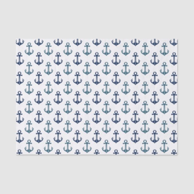 Navy Blue Anchor Sailing Two-Tone | Nautical Tissue Paper (Front)