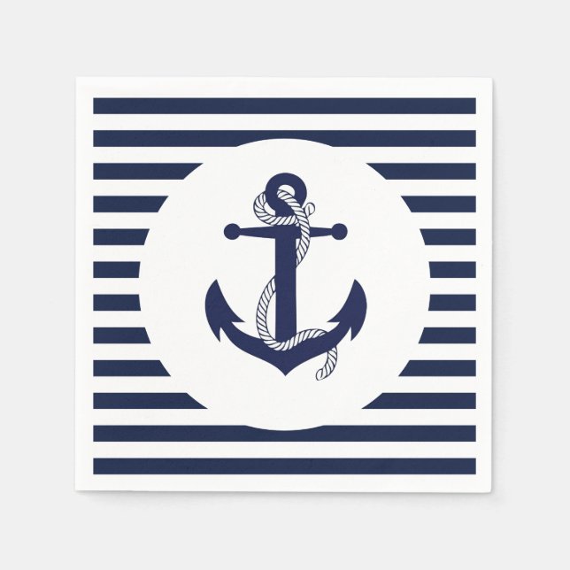 Navy Blue Anchor Striped Wedding Napkins (Front)