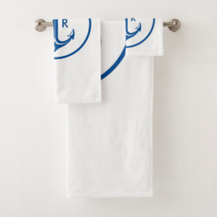 Navy blue anchor with initials bath towel set