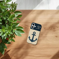 navy blue Anchor with Monogram Beige Coastal