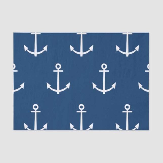 Navy Blue Anchors Pattern 1 Tissue Paper (Front)