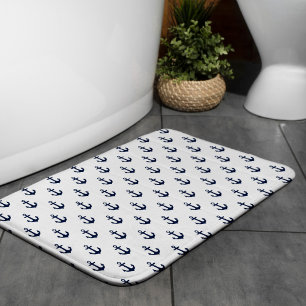 Navy Blue Anchors Pattern Bath Mat