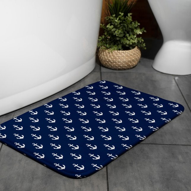 Navy Blue Anchors Pattern Bath Mat (Creator Uploaded)