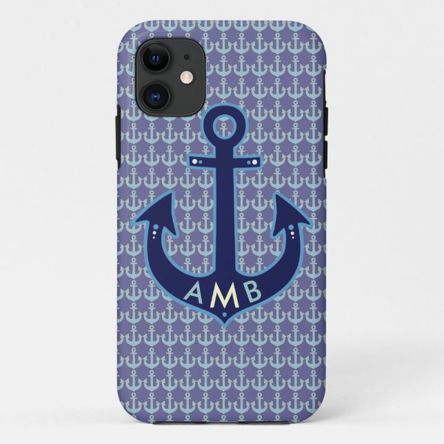 navy blue anchors personalised Case-Mate iPhone case (Back)