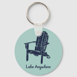 Navy Blue and Aqua Adirondack Chair Personalised Key Ring