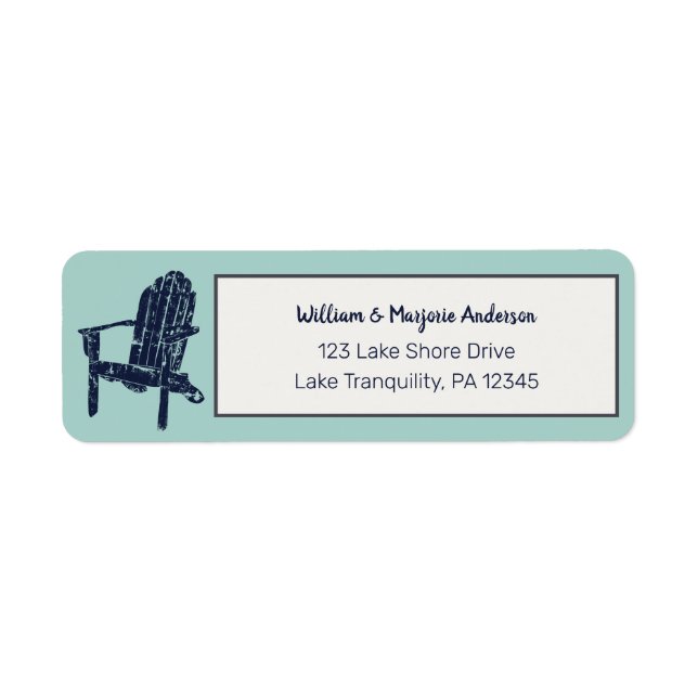Navy Blue and Aqua Adirondack Chair Return Address Label (Front)