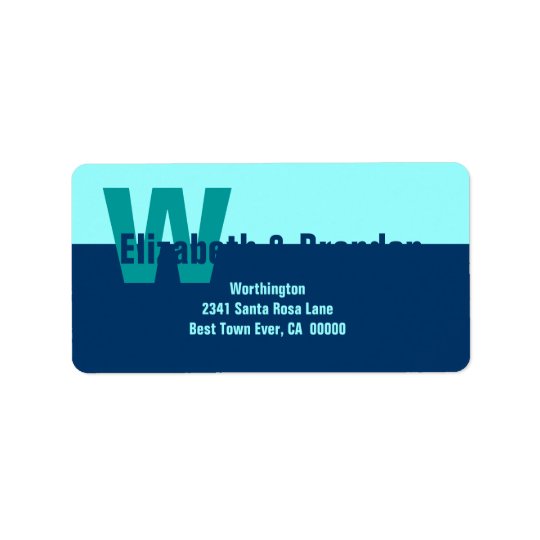 Navy Blue and Aqua Modern Simple Monogram Address Label